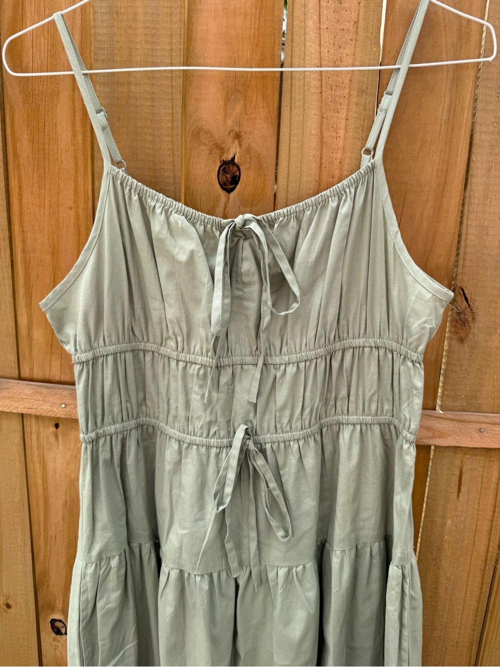 Lightweight Sage Tiered Dress with Adjustable Straps